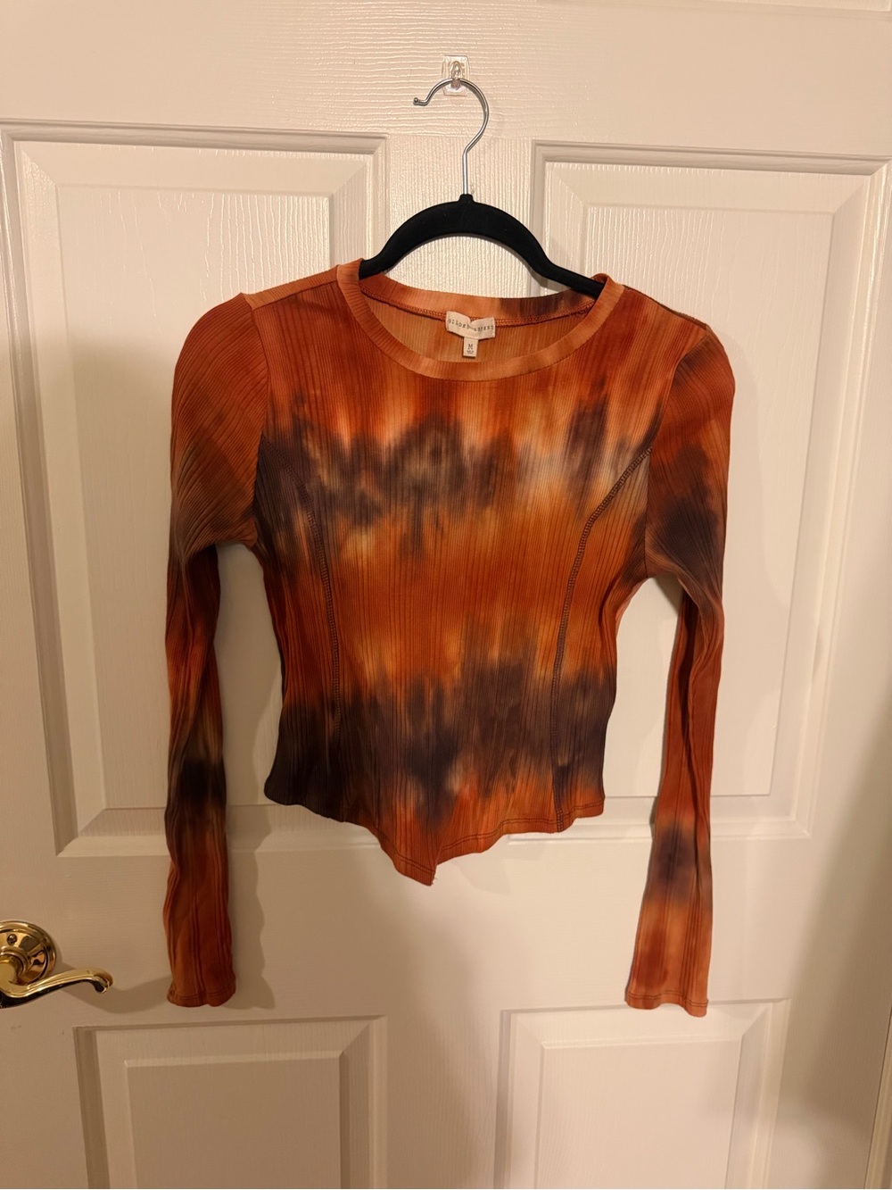 Rust & Black Tie-Dye Ribbed Long Sleeve Top